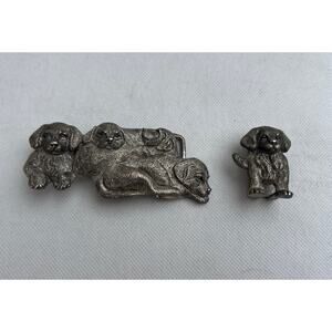 Wathne Belt Buckle Puppy Dogs Vintage Silver Tone Puppies Signed